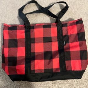 LL Bean red buffalo plaid tote
